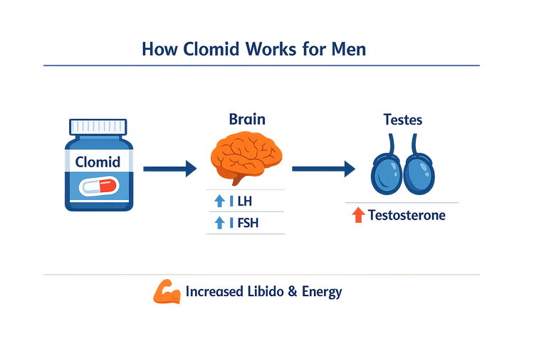 Infographic on how Clomid works for men