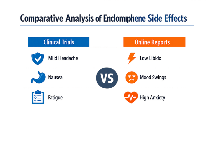 Comparative analysis of Enclomiphene side effects from clinical trials and online reports