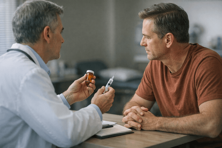A doctor and patient discussing hormone therapy options.