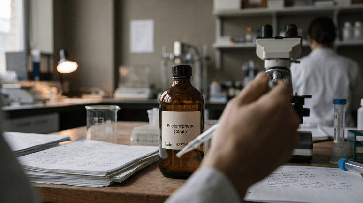Laboratory setting showcasing enclomiphene citrate research.