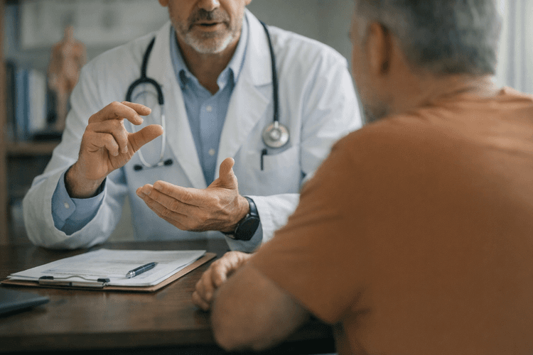 Doctor discussing testosterone levels with a patient.