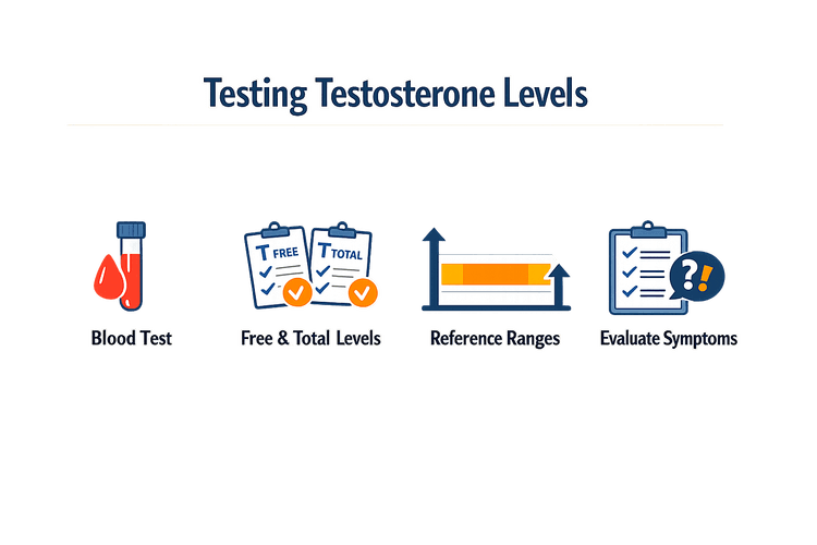 Infographic on steps to understand testosterone levels.