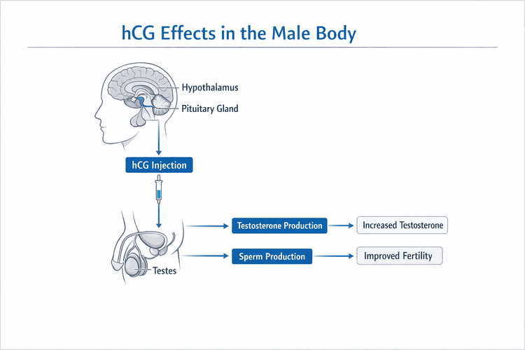 Diagram of hCG effects in the male body