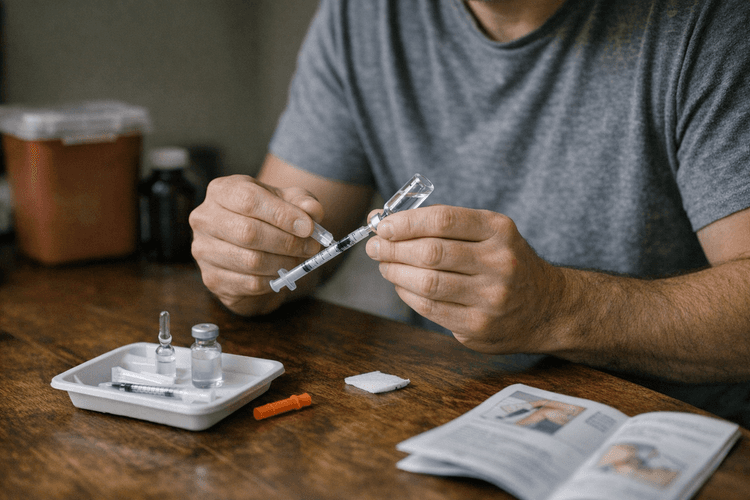 Man administering hCG treatment at home