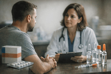 A man discussing fertility options with a doctor.