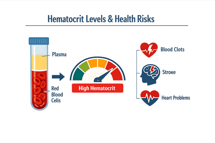 Infographic showing hematocrit on TRT levels and associated health risks during testosterone replacement therapy