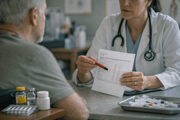 Healthcare professional discussing hematocrit levels with a patient