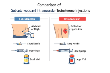 Comparison of subcutaneous and intramuscular testosterone injections.