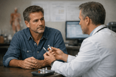 A man discussing TRT with a doctor