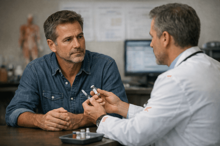 A man discussing TRT with a doctor