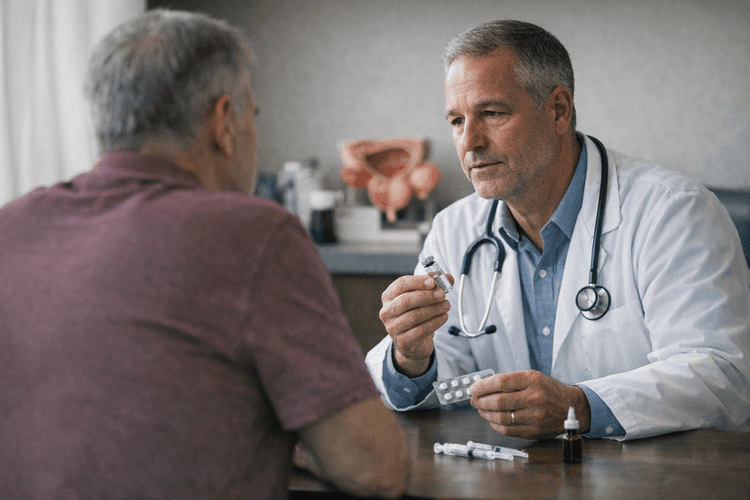 Healthcare professional discussing TRT with patient
