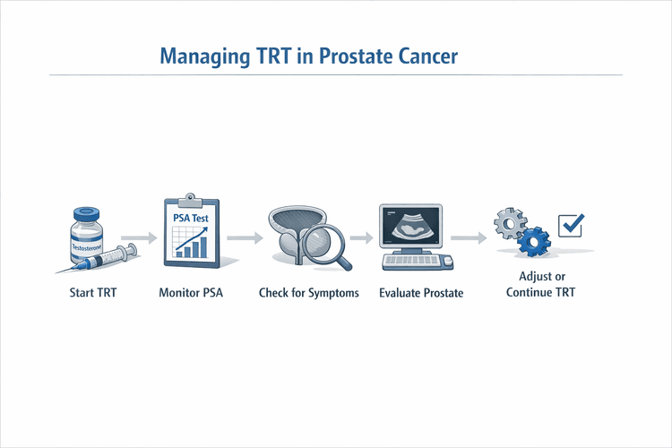 Diagram of managing TRT in prostate cancer
