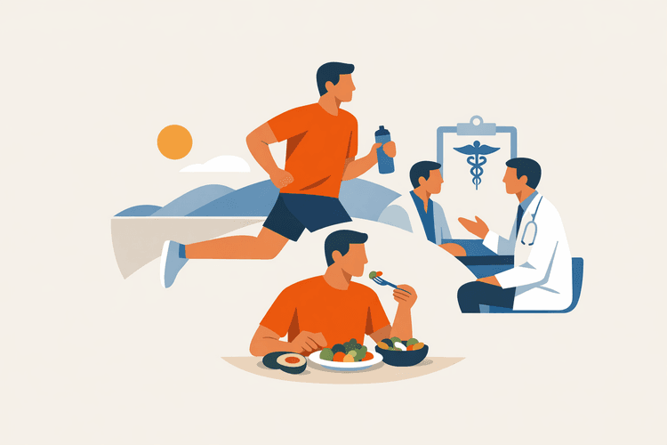 Illustration of healthy lifestyle changes for managing SHBG levels.
